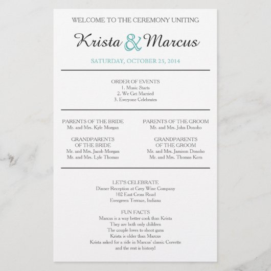 シンプルシルエット結婚式 プログラム (正面)