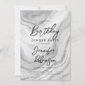 シンプルシルバモダンーマーブル誕生日ディナーパーティー 招待状 (正面)