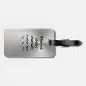 シンプルシルバーとブラックのモノグラム名電話番号 ラゲッジタグ (裏面横)