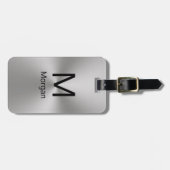 シンプルシルバーとブラックのモノグラム&ネームテンプレート ラゲッジタグ (正面横)