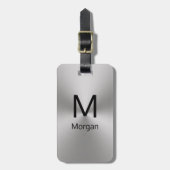 シンプルシルバーとブラックのモノグラム&ネームテンプレート ラゲッジタグ (正面縦)