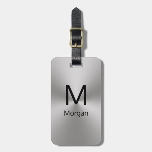 シンプルシルバーとブラックのモノグラム&ネームテンプレート ラゲッジタグ (正面縦)