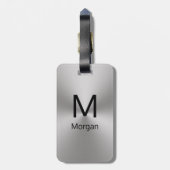 シンプルシルバーとブラックのモノグラム&ネームテンプレート ラゲッジタグ (裏面縦)