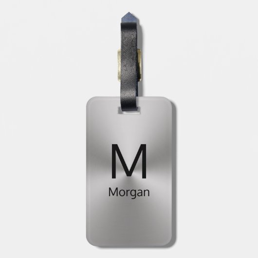 シンプルシルバーとブラックのモノグラム&ネームテンプレート ラゲッジタグ (裏面縦)