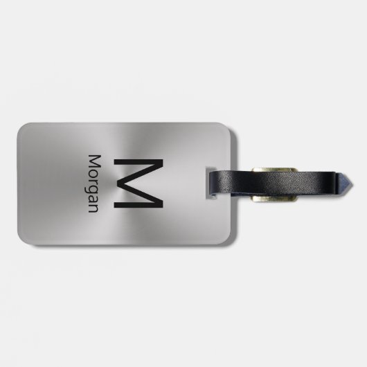 シンプルシルバーとブラックのモノグラム&ネームテンプレート ラゲッジタグ (裏面横)