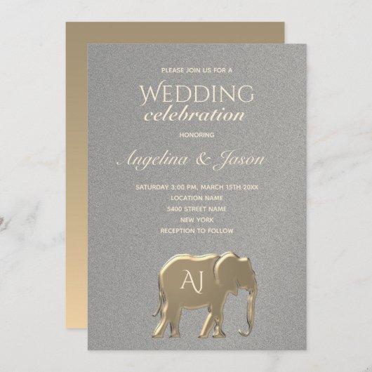 シンプルシルバーと金ゴールド結婚ズ 招待状 (正面/裏面)