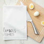 シンプルシルバーカリグラフィクリスマス キッチンタオル (四つ折り)