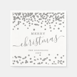 シンプルシルバークリスマスホリデーズグリッターホワイト スタンダードカクテルナプキン