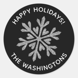 シンプルシルバーグリッタースノーフレーク ラウンドシール