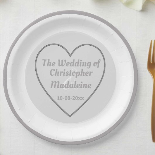 シンプルシルバーグレイとホワイト結婚の紙プレート ペーパープレート