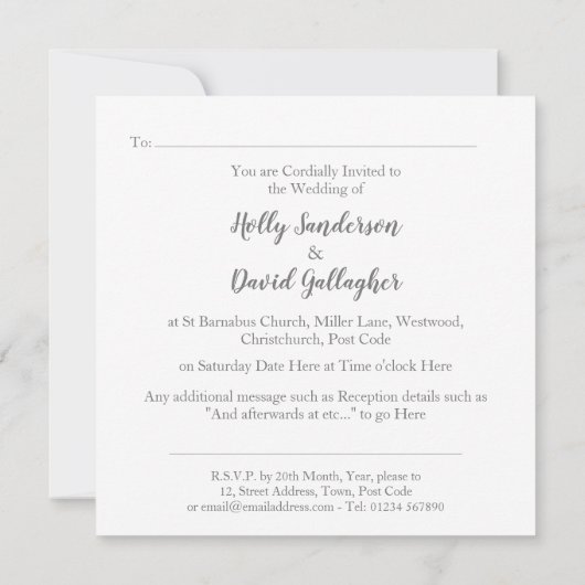 シンプルシルバーグレイ&ホワイトウェディングデー 招待状 (裏面)