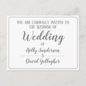 シンプルシルバーグレイ&ホワイト結婚式招待状 ポストカード (正面)