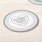 シンプルシルバーグレ結婚イ&ホワイト ラウンドペーパーコースター (アングル)