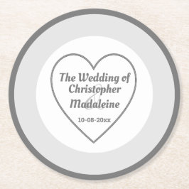 シンプルシルバーグレ結婚イ&ホワイト ラウンドペーパーコースター