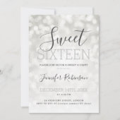 シンプルシルバースウィート16誕生日スパークリライト 招待状 (正面)