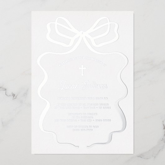 シンプルシルバーバプテスマ 箔招待状 (正面)