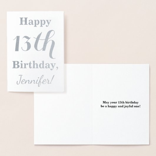 シンプルシルバーフォイル13番誕生日+名前をカスタムする 箔カード (ディスプレー)
