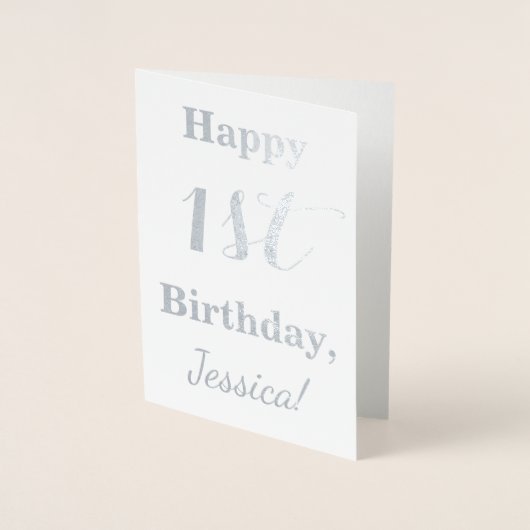 シンプルシルバーフォイル1st誕生日+名前をカスタムする 箔カード (正面)