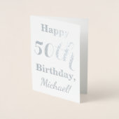 シンプルシルバーフォイル50誕生日+名前をカスタムする 箔カード (正面)