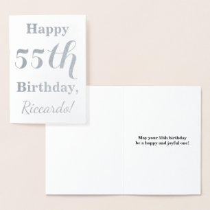 シンプルシルバーフォイル55誕生日+名前をカスタムする 箔カード