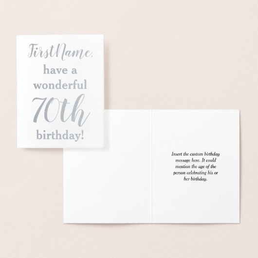 シンプルシルバーフォイル70th誕生日グリーティングカード 箔カード (ディスプレー)