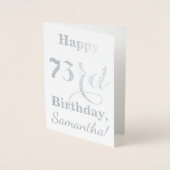 シンプルシルバーフォイル「HAPPY 73誕生日」 +名前 箔カード (正面)