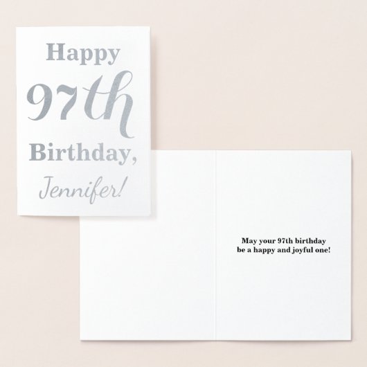 シンプルシルバーフォイル「HAPPY 97th誕生日」 +名前 箔カード (ディスプレー)