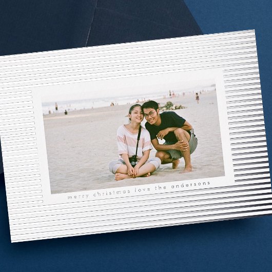 シンプルシルバープレステッドピンストライプ写真 箔シーズンカード