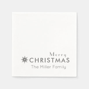シンプルシルバーメリークリスマスファミリー名 スタンダードカクテルナプキン