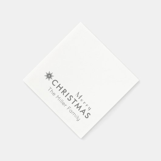 シンプルシルバーメリークリスマスファミリー名 スタンダードカクテルナプキン (角)