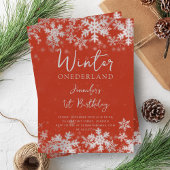 シンプルシルバーレッド冬ONEDERLAND第1誕生日 招待状