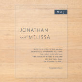 シンプルシンネイビーブルータイポグラフィモノグラム結婚ズ アクリル招待状 (正面)