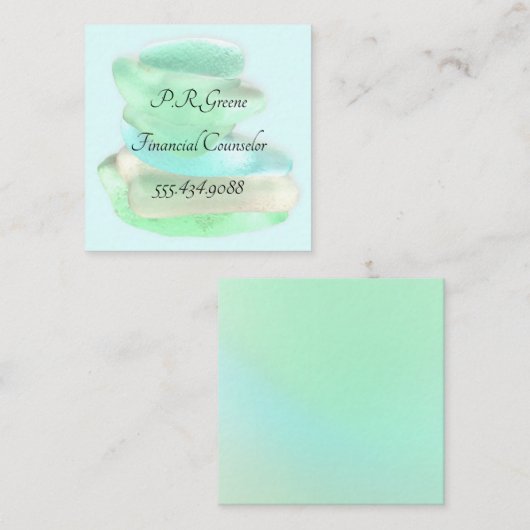 シンプルシーガラスグリーンスクエアビジネスカード スクエア名刺 (正面/裏面)