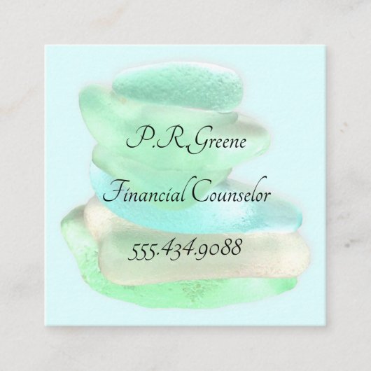 シンプルシーガラスグリーンスクエアビジネスカード スクエア名刺 (正面)