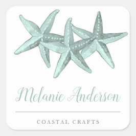 シンプルシーグラス水彩星魚沿岸工芸品 スクエアシール