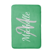 シンプルシーグリーンはっきりしたタイポグラフィ&ネームモノグラム バスマット (正面縦)