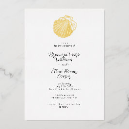 シンプルシーシェルと水彩魚鱗 箔招待状