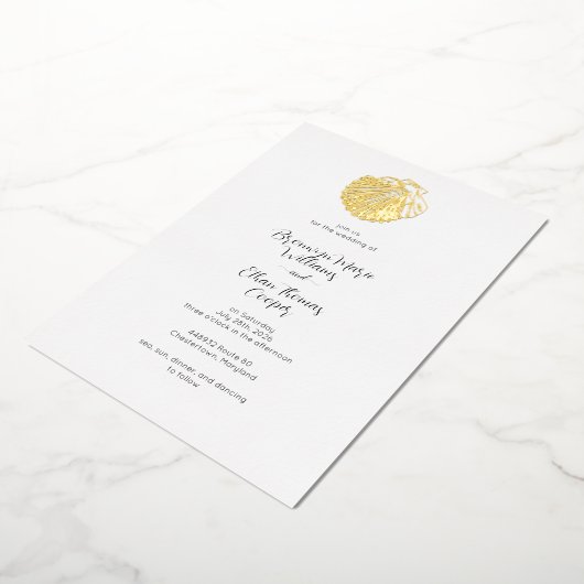 シンプルシーシェルと水彩魚鱗 箔招待状 (回転した状態)