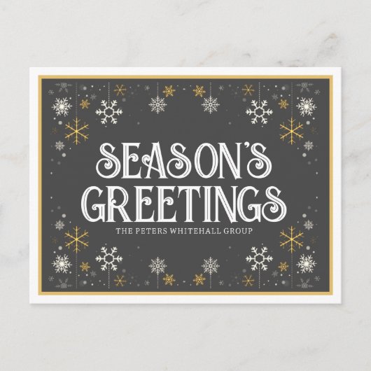 シンプルシーズングリーティング金ゴールドスノーフレークビジネス ポストカード (正面)