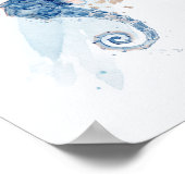 シンプルシーホースブルー&金ゴールドウォーターカラー水中競技 ポスター (角)