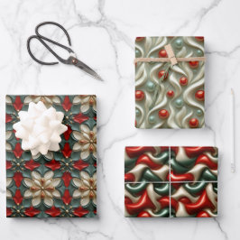 シンプルシームレスクリスマスレッドとグリーンオーナメント ラッピングペーパーシート