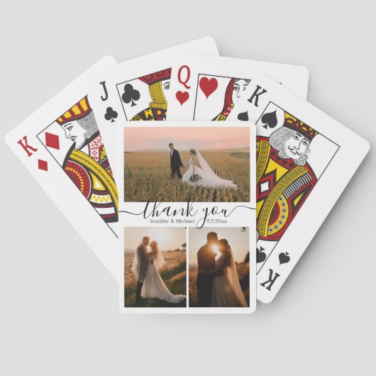 シンプルシ感謝していックあなた3枚の写真コラージュ結婚ズ トランプ (裏面)
