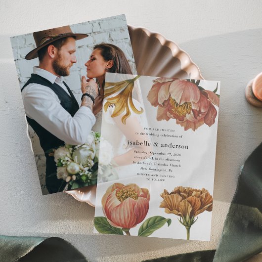 シンプルシ素朴ックフローラ結婚ズ ベラム紙招待状