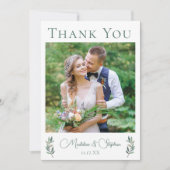 シンプルシ結婚ックの写真グリーンユーカリプタスリーフ サンキューカード (正面)