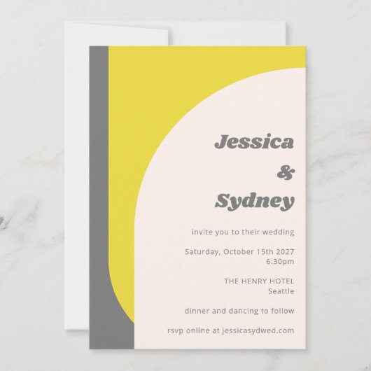 シンプルジオメトリックアーチイエローグレ結婚イ 招待状 (正面)
