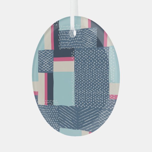 シンプルジオメトリックブラシストローク:カラーブロック ガラスオーナメント (正面左)