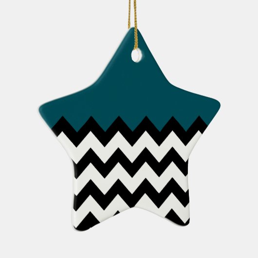 シンプルジグザグ線及び紺色ティール(緑がかった色)模様 セラミックオーナメント (右)