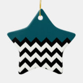シンプルジグザグ線及び紺色ティール(緑がかった色)模様 セラミックオーナメント (正面)