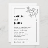 シンプルジャスミンリーフ白黒タイプライター結婚ズ 招待状 (正面/裏面)