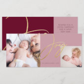 シンプルジョイモダンダスティバラフォトホリデーカード (正面/裏面)